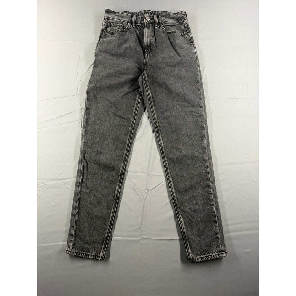 American Eagle Mom Jeans Womens 00 Short Black Gray High Rise Stretch AE
